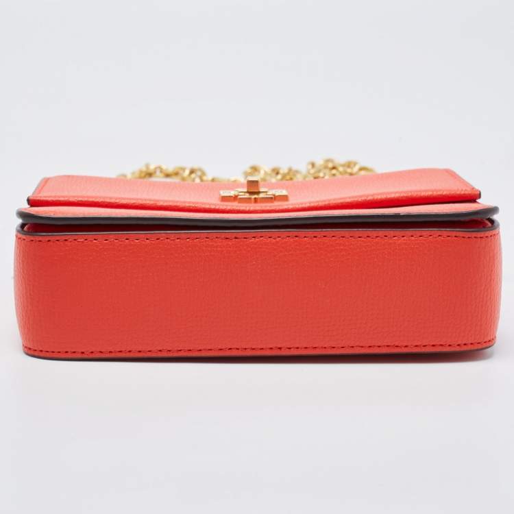 Pre Owned Tory Burch Coral Red Leather Mini Kira Shoulder Bag