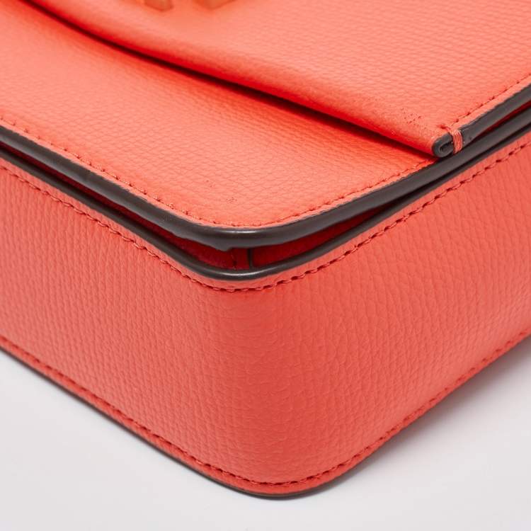 Pre Owned Tory Burch Coral Red Leather Mini Kira Shoulder Bag