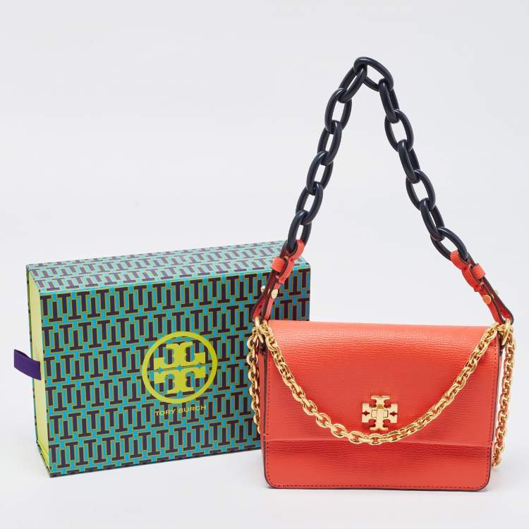 Pre Owned Tory Burch Coral Red Leather Mini Kira Shoulder Bag
