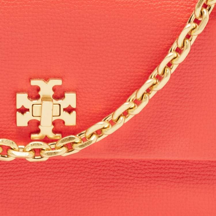 Pre Owned Tory Burch Coral Red Leather Mini Kira Shoulder Bag