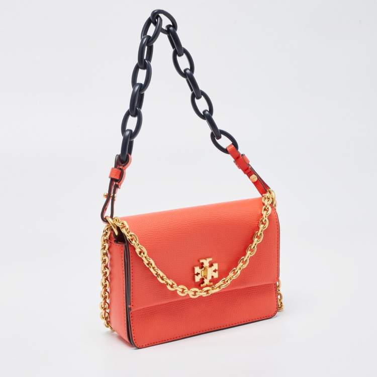 Pre Owned Tory Burch Coral Red Leather Mini Kira Shoulder Bag