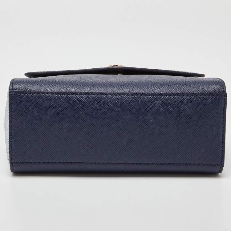 Pre Owned Tory Burch Blue Python Effect and Leather Robinson Flap Top Handle Bag