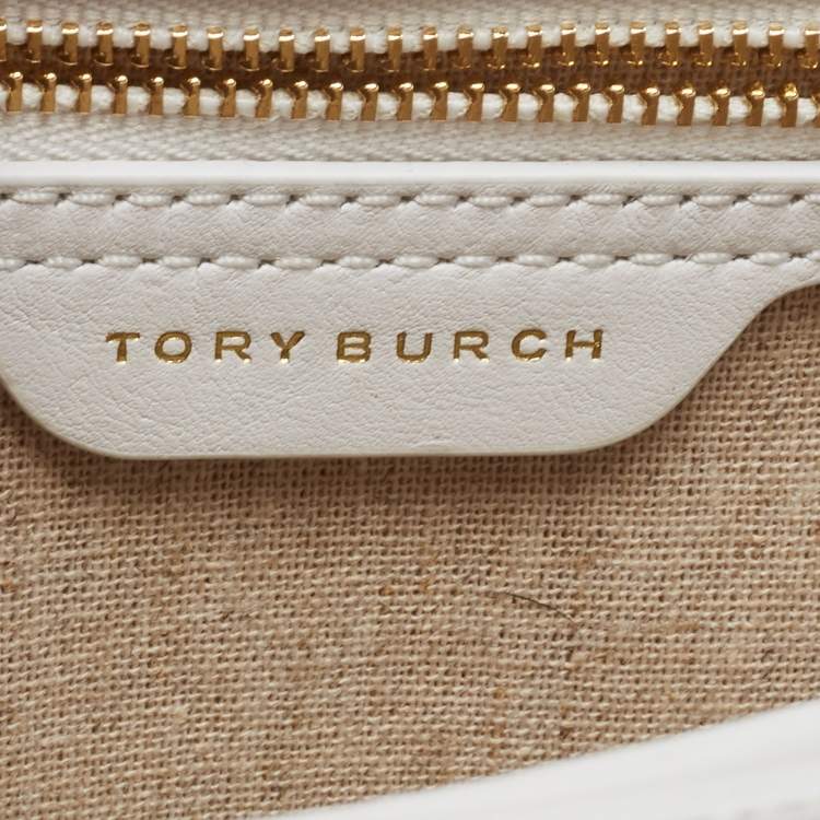 Pre Owned Tory Burch White Floral Print Leather Parker Chain Shoulder Bag