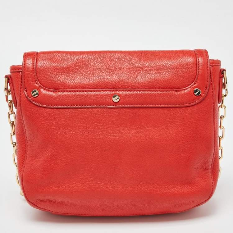 Pre Owned Tory Burch Orange Leather Amanda Round Crossbody Bag