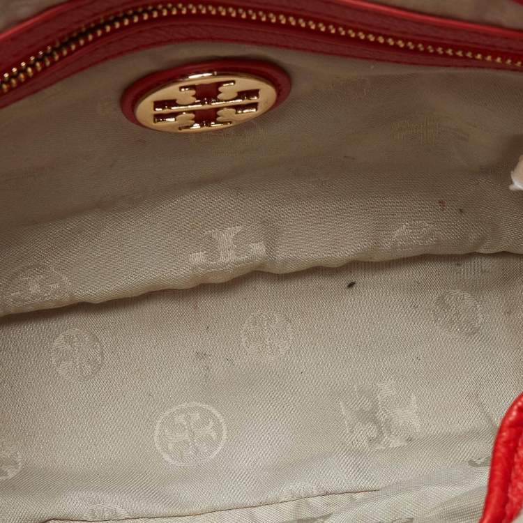 Pre Owned Tory Burch Orange Leather Amanda Round Crossbody Bag