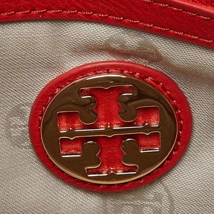 Pre Owned Tory Burch Orange Leather Amanda Round Crossbody Bag