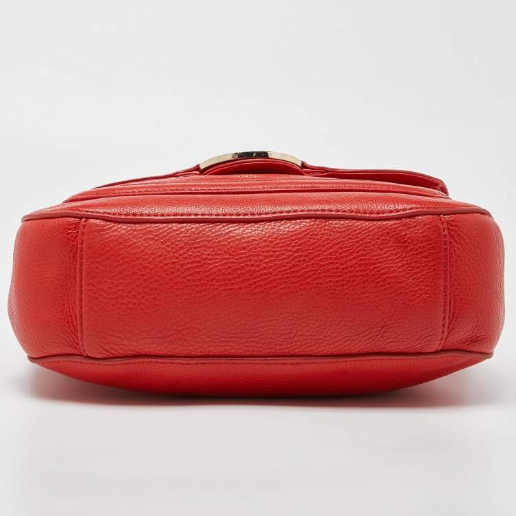 Pre Owned Tory Burch Orange Leather Amanda Round Crossbody Bag