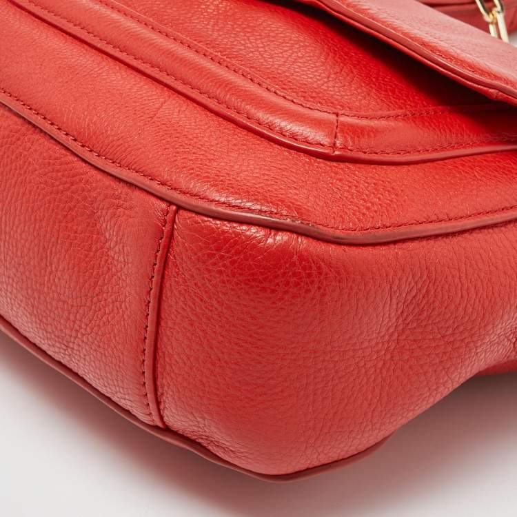 Pre Owned Tory Burch Orange Leather Amanda Round Crossbody Bag