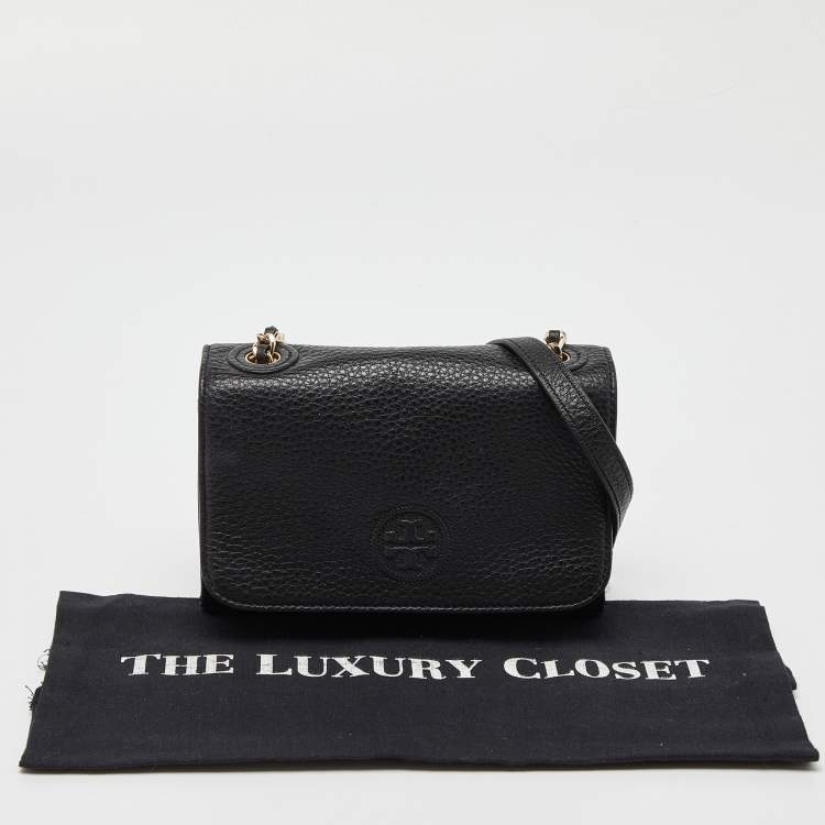 Pre Owned Tory Burch Black Leather Flap Crossbody Bag