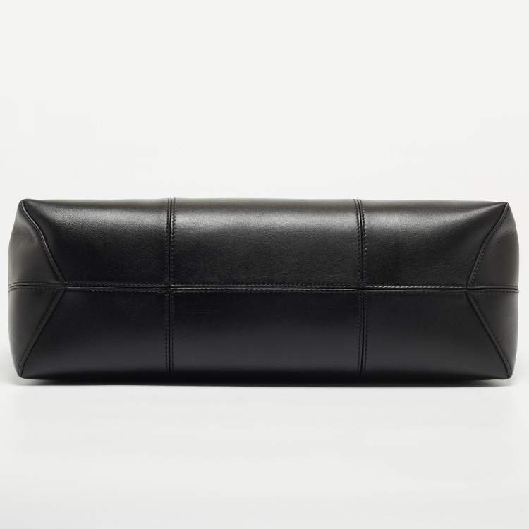 Pre Owned Tory Burch Black Leather Block-T Shopper Tote 