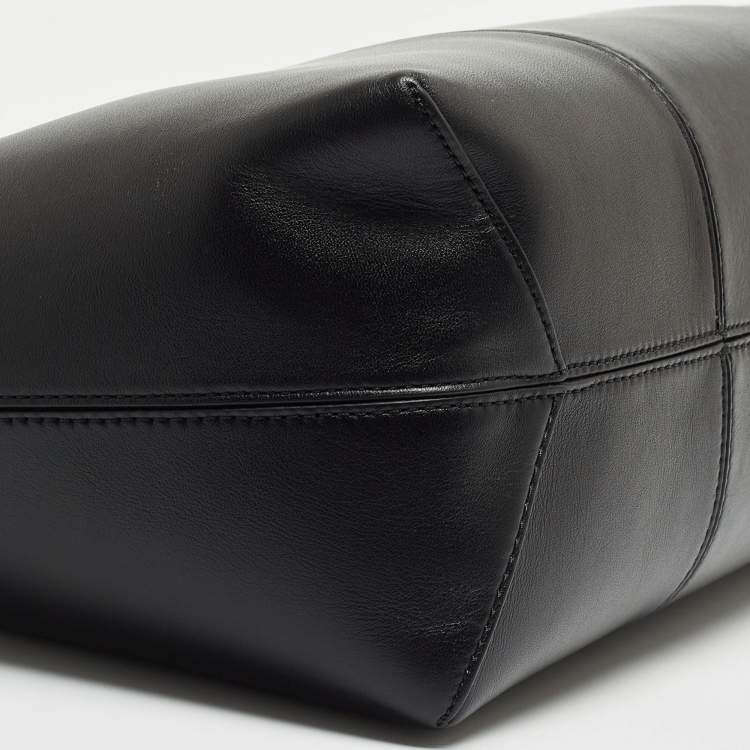 Pre Owned Tory Burch Black Leather Block-T Shopper Tote 