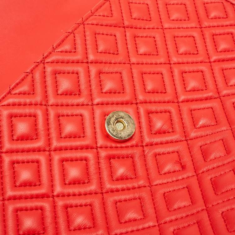 Pre Owned Tory Burch Red Quilted Leather Large Fleming Shoulder Bag