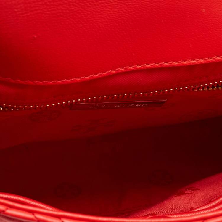 Pre Owned Tory Burch Red Quilted Leather Large Fleming Shoulder Bag