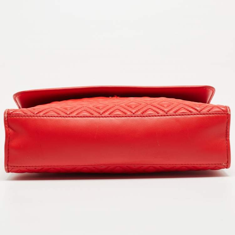 Pre Owned Tory Burch Red Quilted Leather Large Fleming Shoulder Bag