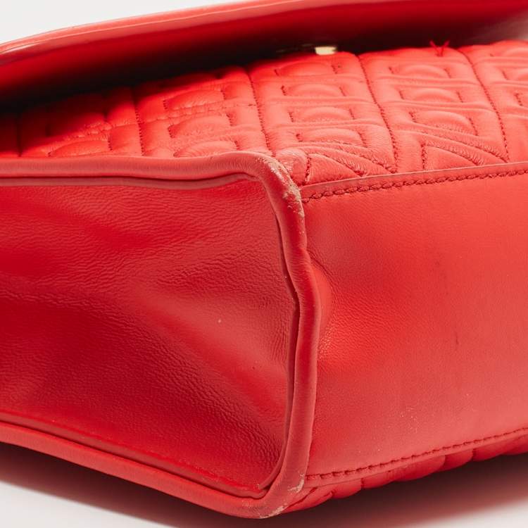 Pre Owned Tory Burch Red Quilted Leather Large Fleming Shoulder Bag