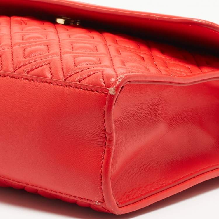 Pre Owned Tory Burch Red Quilted Leather Large Fleming Shoulder Bag