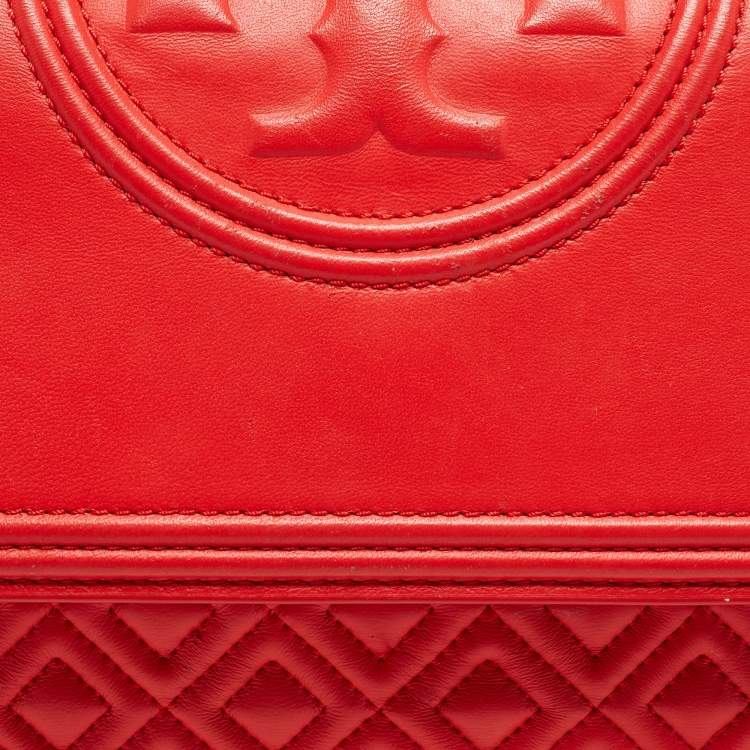 Pre Owned Tory Burch Red Quilted Leather Large Fleming Shoulder Bag