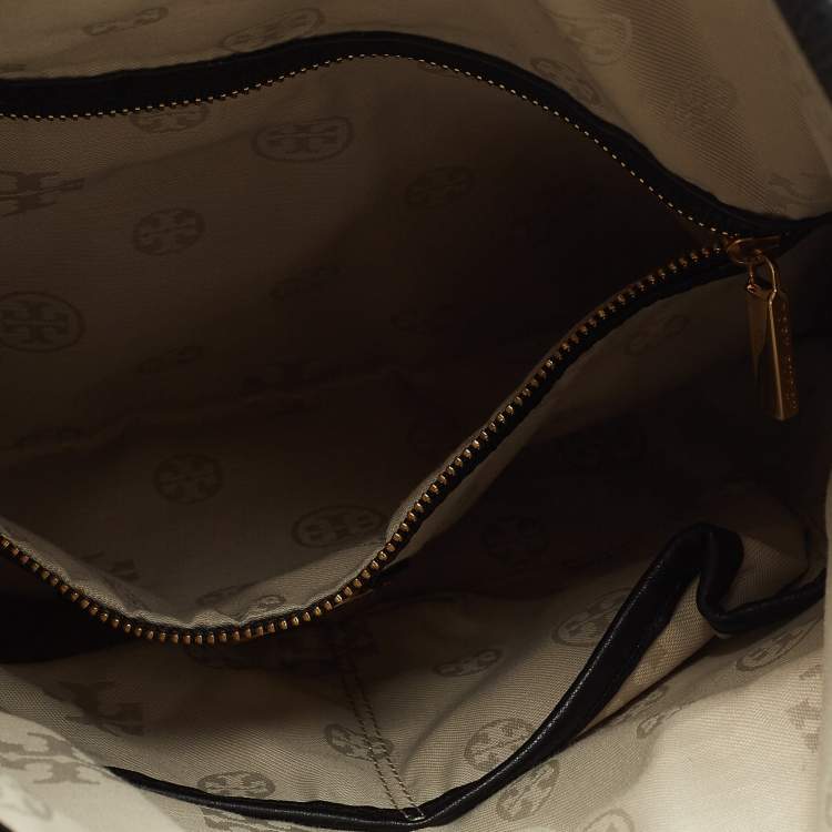 Pre Owned Tory Burch Black Leather Amanda Foldover Crossbody Bag
