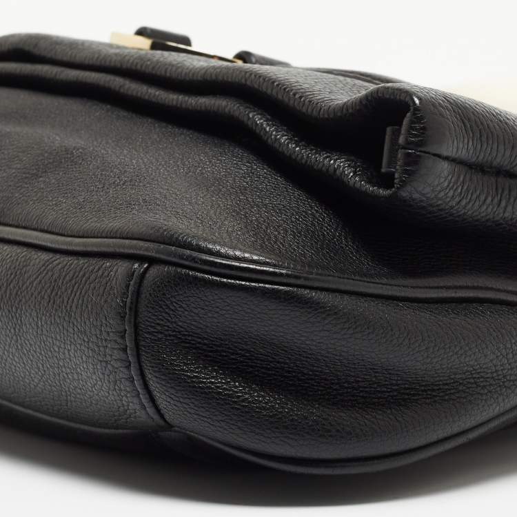 Pre Owned Tory Burch Black Leather Amanda Foldover Crossbody Bag