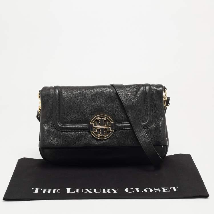 Pre Owned Tory Burch Black Leather Amanda Foldover Crossbody Bag