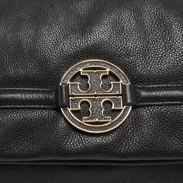 Pre Owned Tory Burch Black Leather Amanda Foldover Crossbody Bag