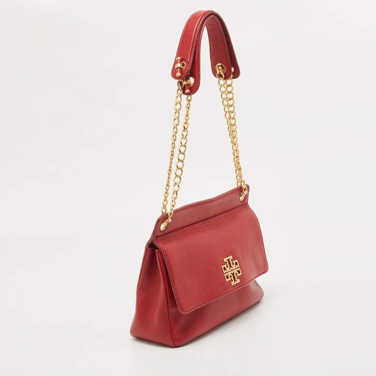 Pre Owned Tory Burch Red Leather Chelsea Flap Shoulder Bag