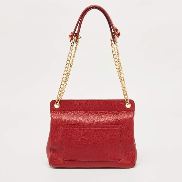 Pre Owned Tory Burch Red Leather Chelsea Flap Shoulder Bag