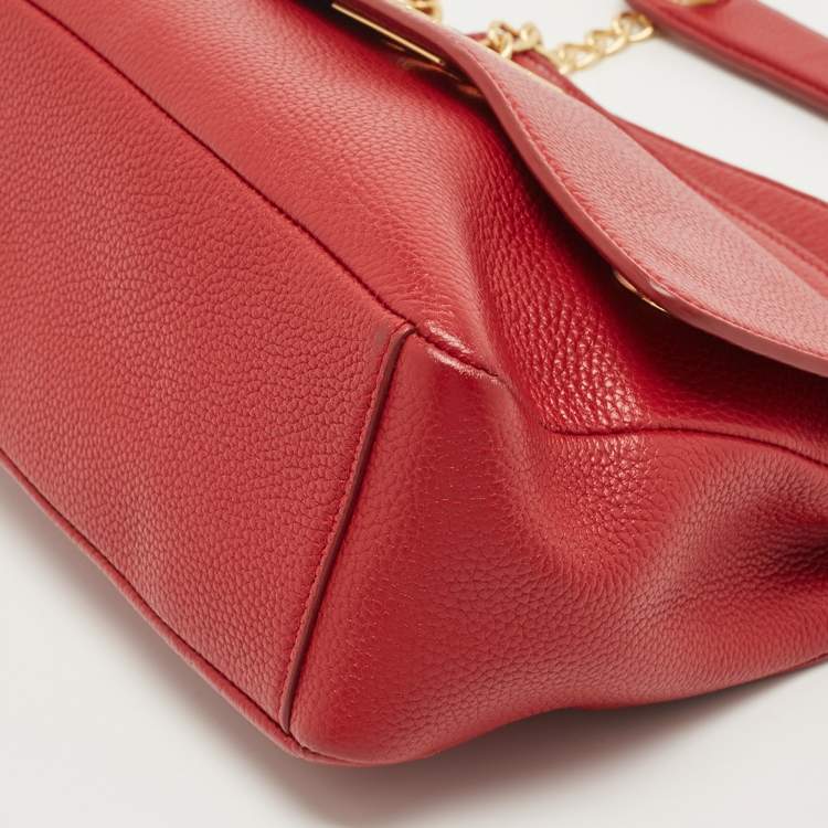 Pre Owned Tory Burch Red Leather Chelsea Flap Shoulder Bag