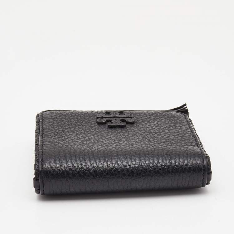 Pre Owned Tory Burch Black Leather Tassel Zip Bifold Wallet