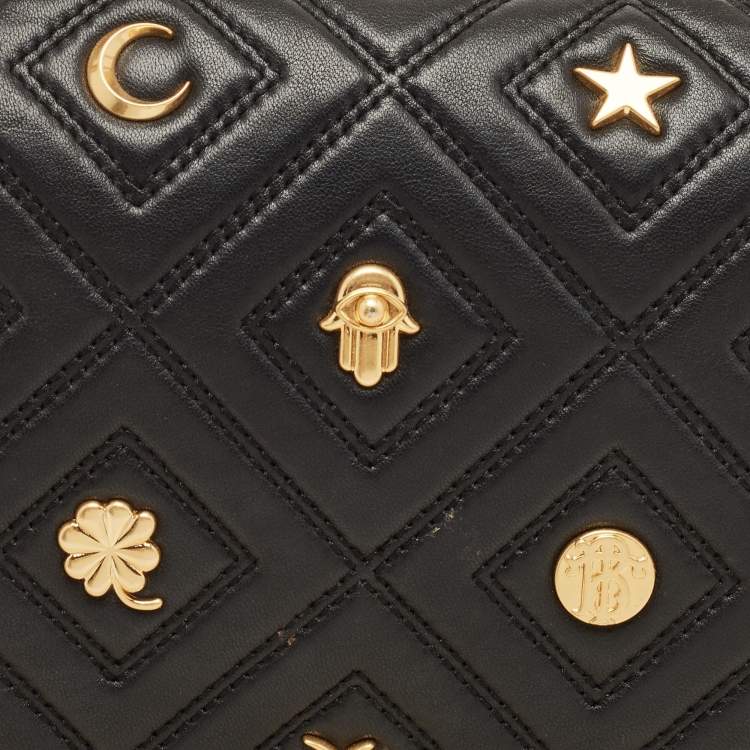 Pre Owned Tory Burch Black Leather Small Farida Fleming Charm Shoulder Bag