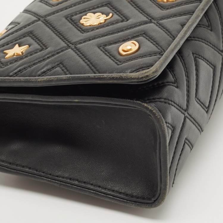 Pre Owned Tory Burch Black Leather Small Farida Fleming Charm Shoulder Bag