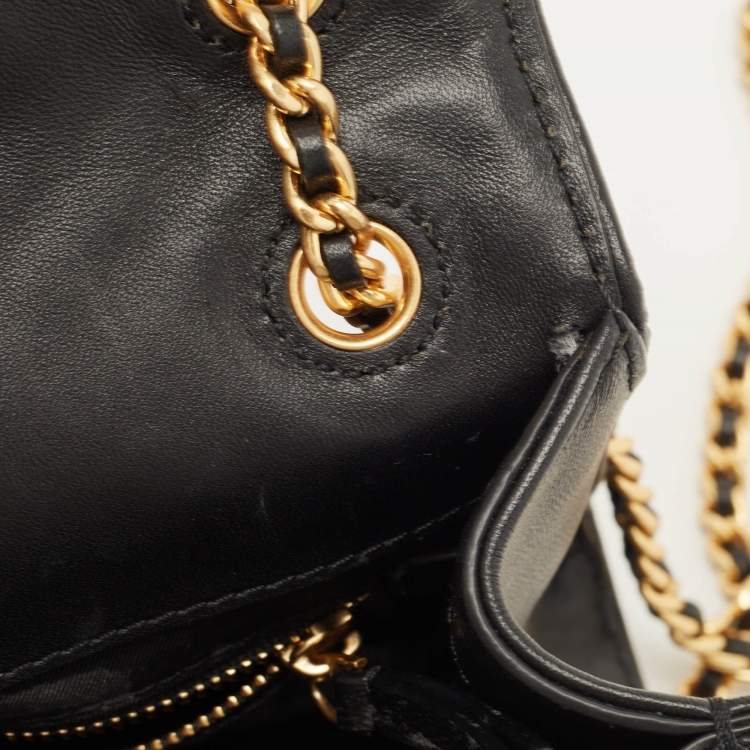 Pre Owned Tory Burch Black Leather Small Farida Fleming Charm Shoulder Bag