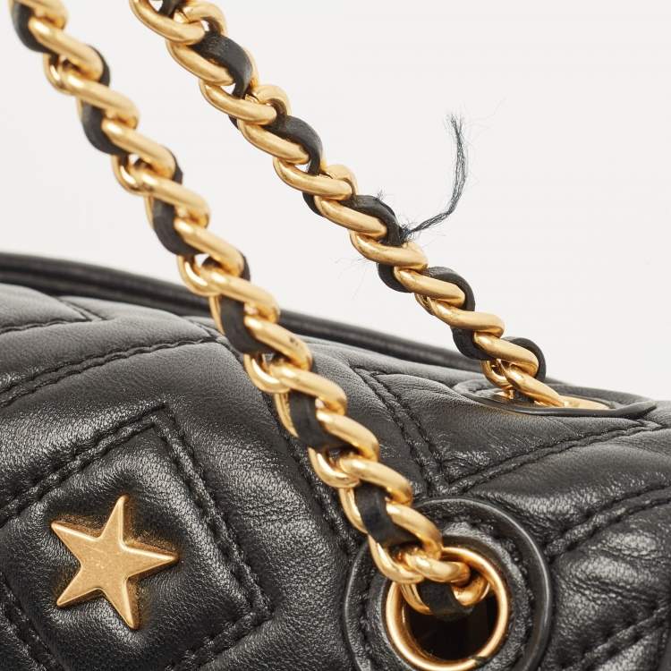 Pre Owned Tory Burch Black Leather Small Farida Fleming Charm Shoulder Bag