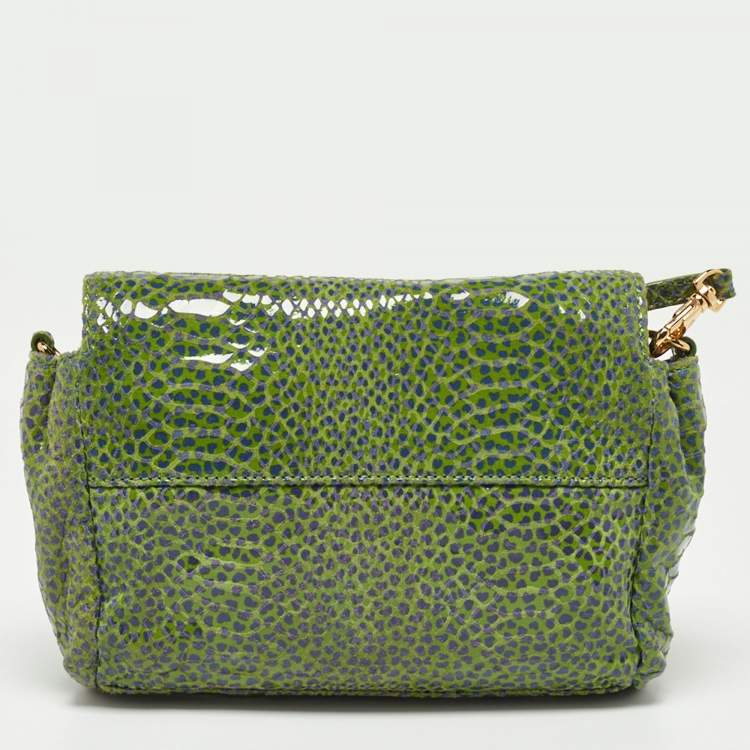 مملوكة مسبقًا Tory Burch Green Python Print Laminate Leather Shoulder Bag