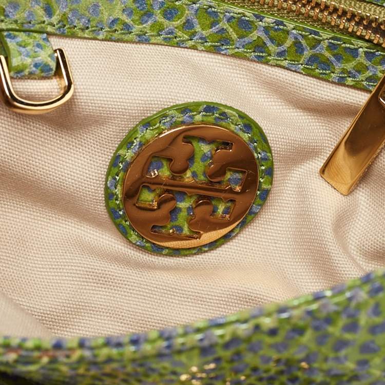مملوكة مسبقًا Tory Burch Green Python Print Laminate Leather Shoulder Bag