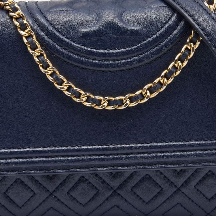 Pre Owned Tory Burch Navy Blue Leather Small Fleming Shoulder Bag
