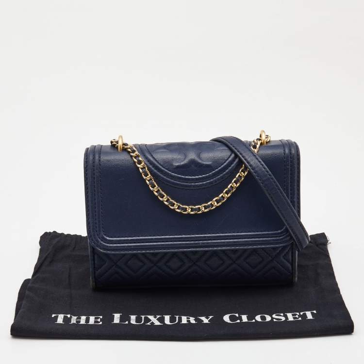 Pre Owned Tory Burch Navy Blue Leather Small Fleming Shoulder Bag