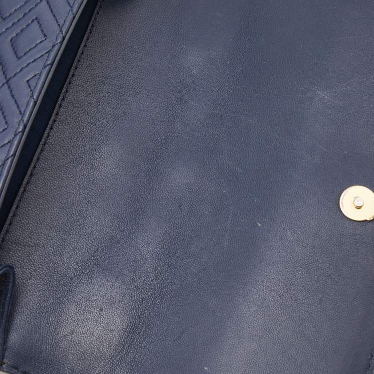 Pre Owned Tory Burch Navy Blue Leather Small Fleming Shoulder Bag