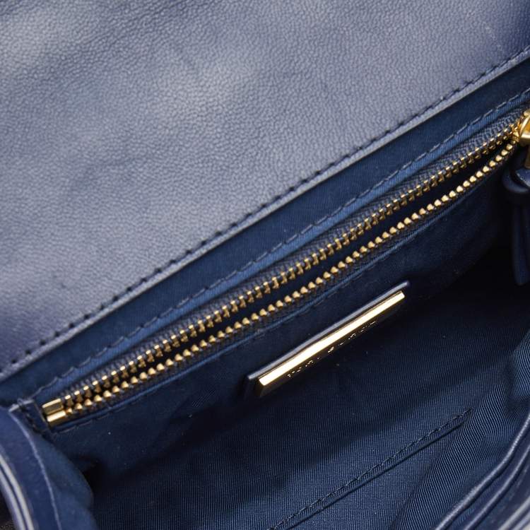 Pre Owned Tory Burch Navy Blue Leather Small Fleming Shoulder Bag