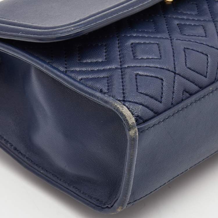 Pre Owned Tory Burch Navy Blue Leather Small Fleming Shoulder Bag