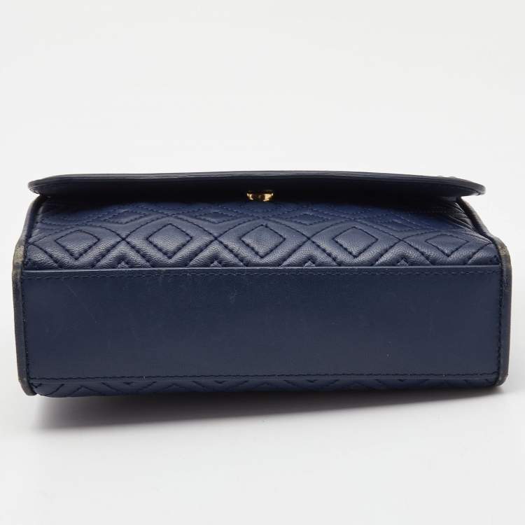 Pre Owned Tory Burch Navy Blue Leather Small Fleming Shoulder Bag