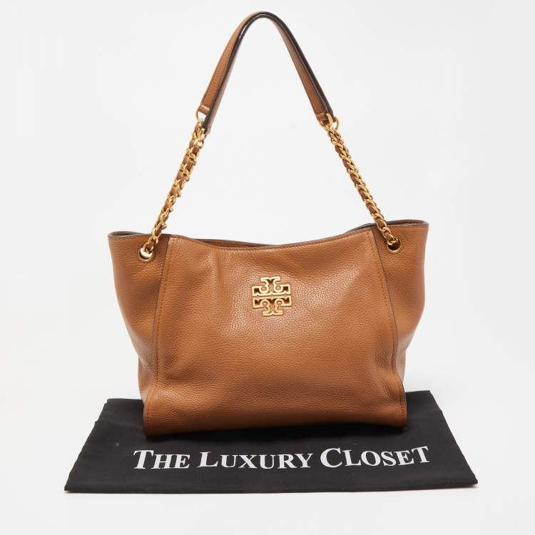 Pre Owned Tory Burch Brown Leather Small Britten Slouchy Tote