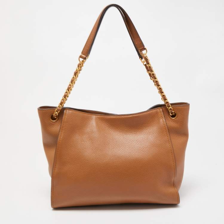 Pre Owned Tory Burch Brown Leather Small Britten Slouchy Tote