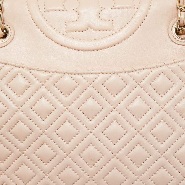 Pre Owned Tory Burch Light Pink Leather Medium Fleming Shoulder Bag