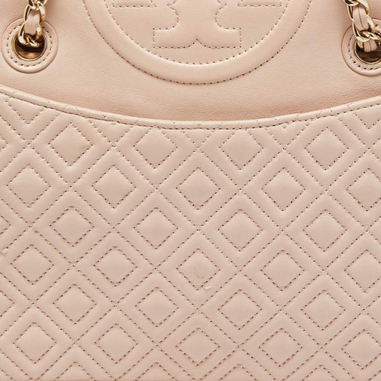 Pre Owned Tory Burch Light Pink Leather Medium Fleming Shoulder Bag