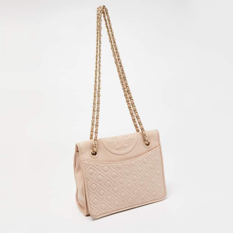Pre Owned Tory Burch Light Pink Leather Medium Fleming Shoulder Bag