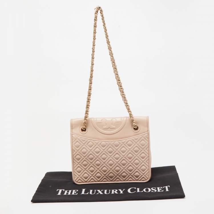 Pre Owned Tory Burch Light Pink Leather Medium Fleming Shoulder Bag