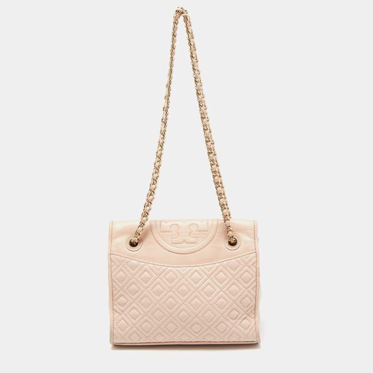 Pre Owned Tory Burch Light Pink Leather Medium Fleming Shoulder Bag