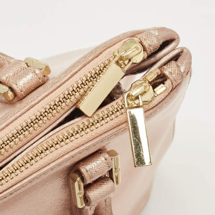 Pre Owned Tory Burch Rose Gold Patent Leather Small Robinson Double Zip Tote