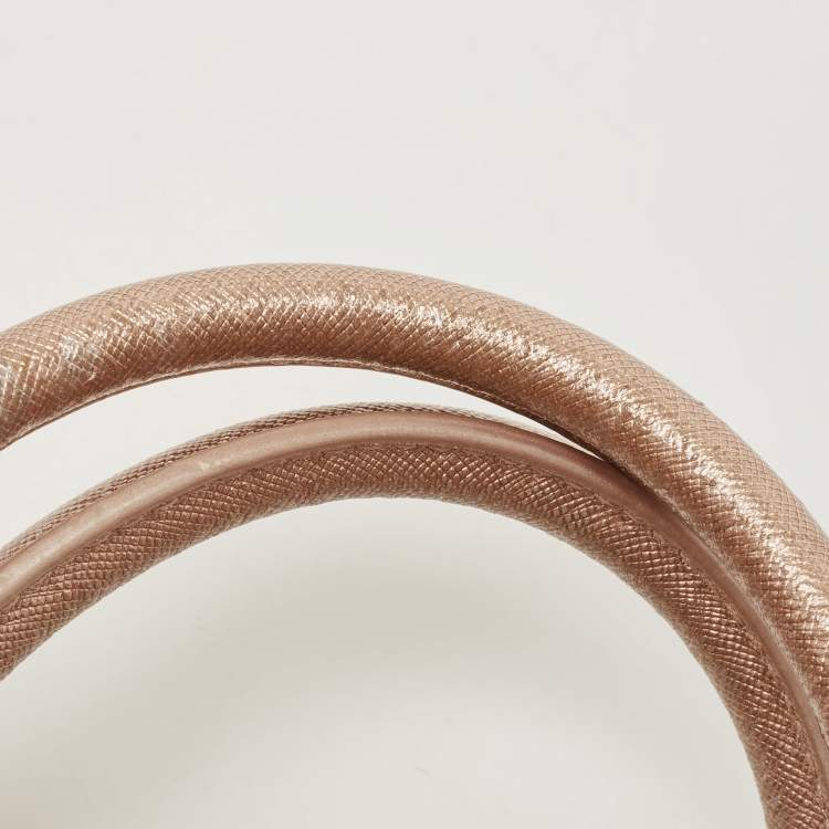 Pre Owned Tory Burch Rose Gold Patent Leather Small Robinson Double Zip Tote